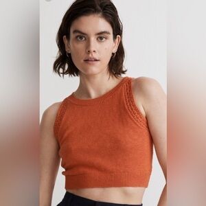 Crochet-Trim Crop Sweater Tank - Copperwashed Orange - XXS